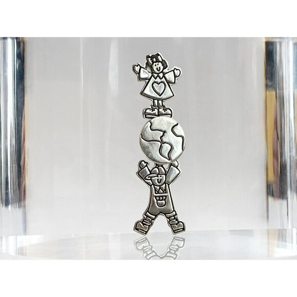 Sterling Silver "Save the Children" Vintage EFS Signed Taxco Mexican Brooch - Picture 3 of 10